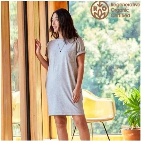 Outerknown Groovy-T Relaxed T-Shirt Dress Organic Cotton Gray Women's Large NEW - Picture 2 of 9